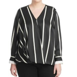Vince Camuto Womens Faux Wrap Pullover Black & White Stripe XL